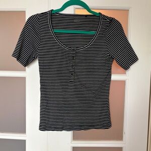COS Monochrome Striped Short Sleeve Top